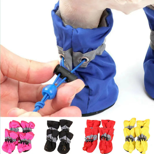 4pcs/set Waterproof Pet Dog Shoes  Anti-slip Rain Boots Footwear for