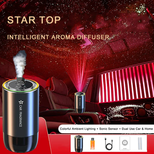 Car Air Refresher with LED Light Starry Projection Light Home Perfume